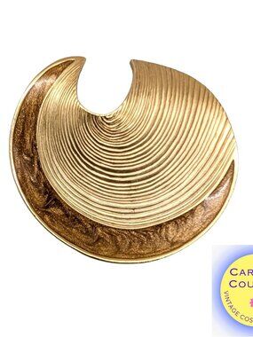 Vintage 1986 Signed Trifari Goldtone & Brown Enamel Brooch